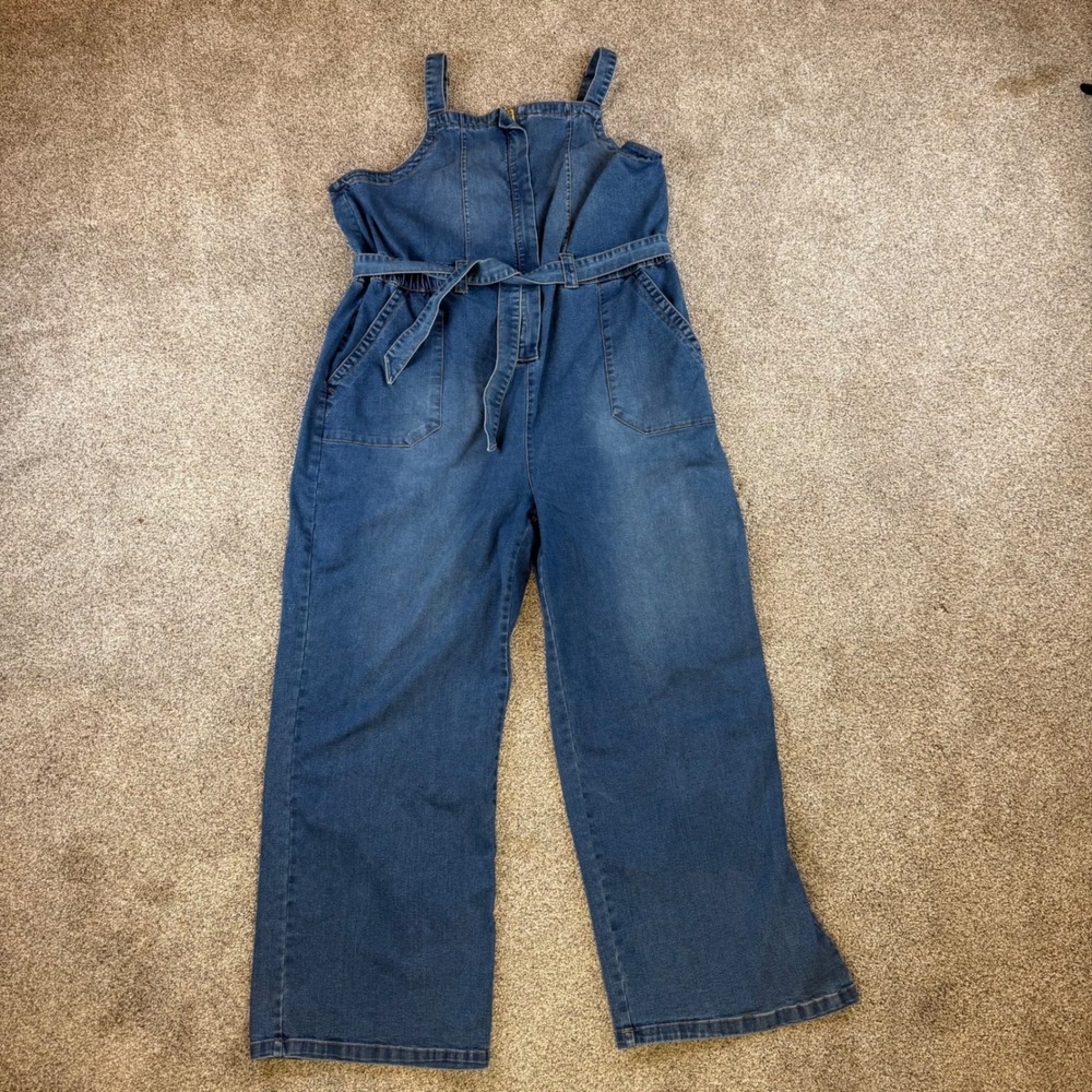 Celebrity Pink Denim Jumpsuit XXXL Blue Wide Leg Tie Waist Sleeveless Romper